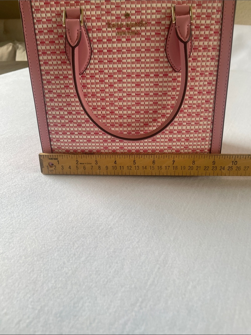 kate spade Pink and Cream Woven Top-Handle Satchel with Crossbody Strap - Picture 11 of 11